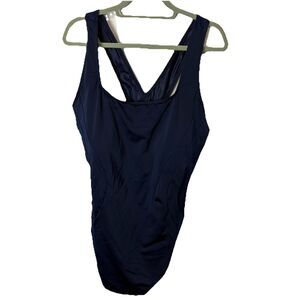 Lands End Women's Blue One Piece Swimsuit Size 24W Long Torso Built-In Shelf Bra